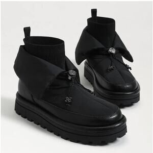 Sam Edelman Olin Lug Sole Bootie Black Nylon Sz 10.5 NIB Stylish Foldover Cuff